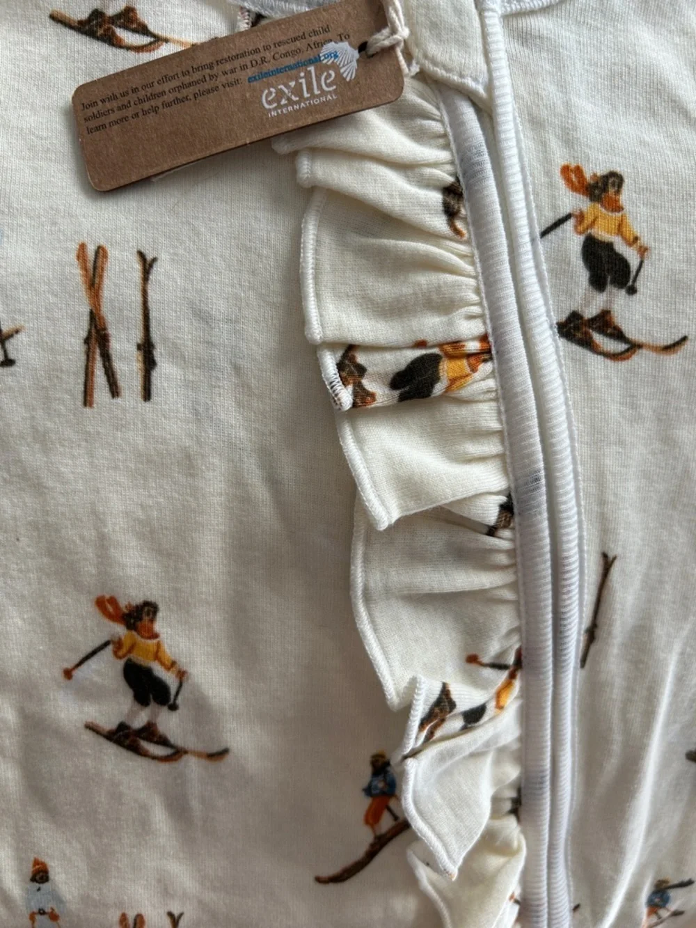 Milkbarn Organic Cream Ski Print Zipper One Piece. 0-3 months
